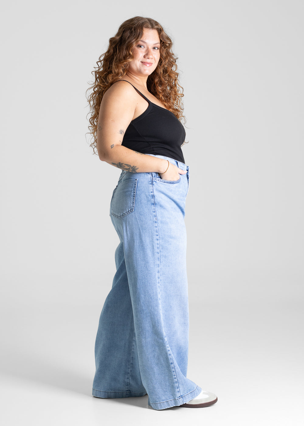Calça Jeans Sawary Plus Size Wide Leg Petit - 280664 AZUL
