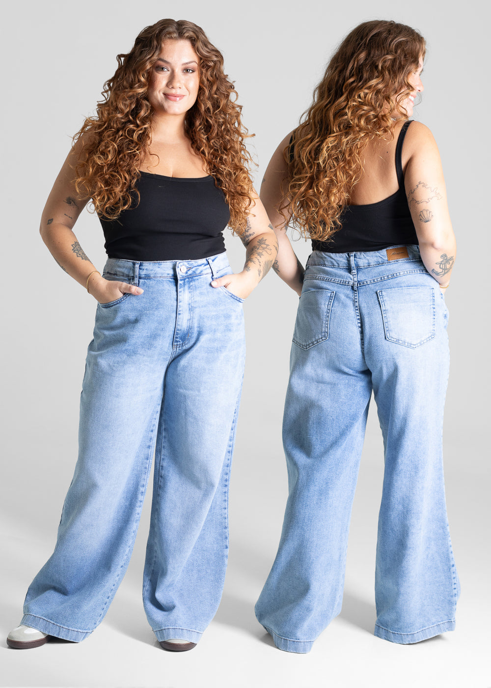 Calça Jeans Sawary Plus Size Wide Leg Petit - 280664 AZUL