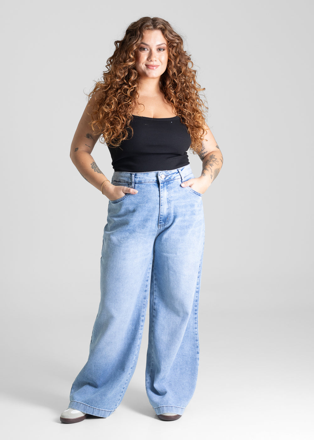 Calça Jeans Sawary Plus Size Wide Leg Petit - 280664 AZUL