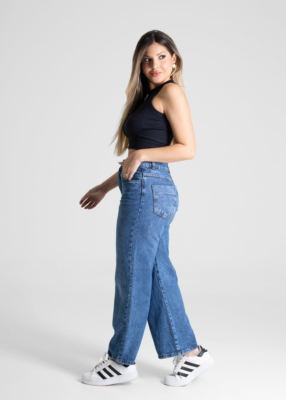 Calça Jeans Sawary Wide Leg Petit - 280708 PRETO