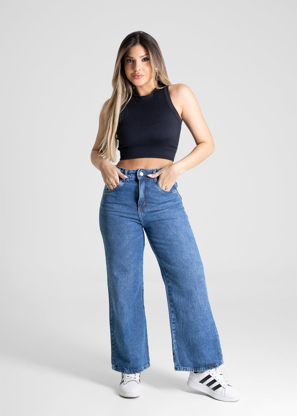 Calça Jeans Sawary Wide Leg Petit - 280708 PRETO