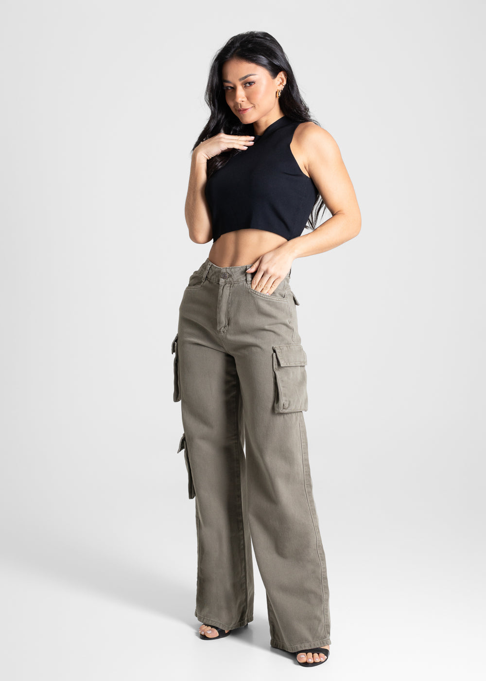 Calça Sarja Sawary Wide Leg- 280818 VERDE