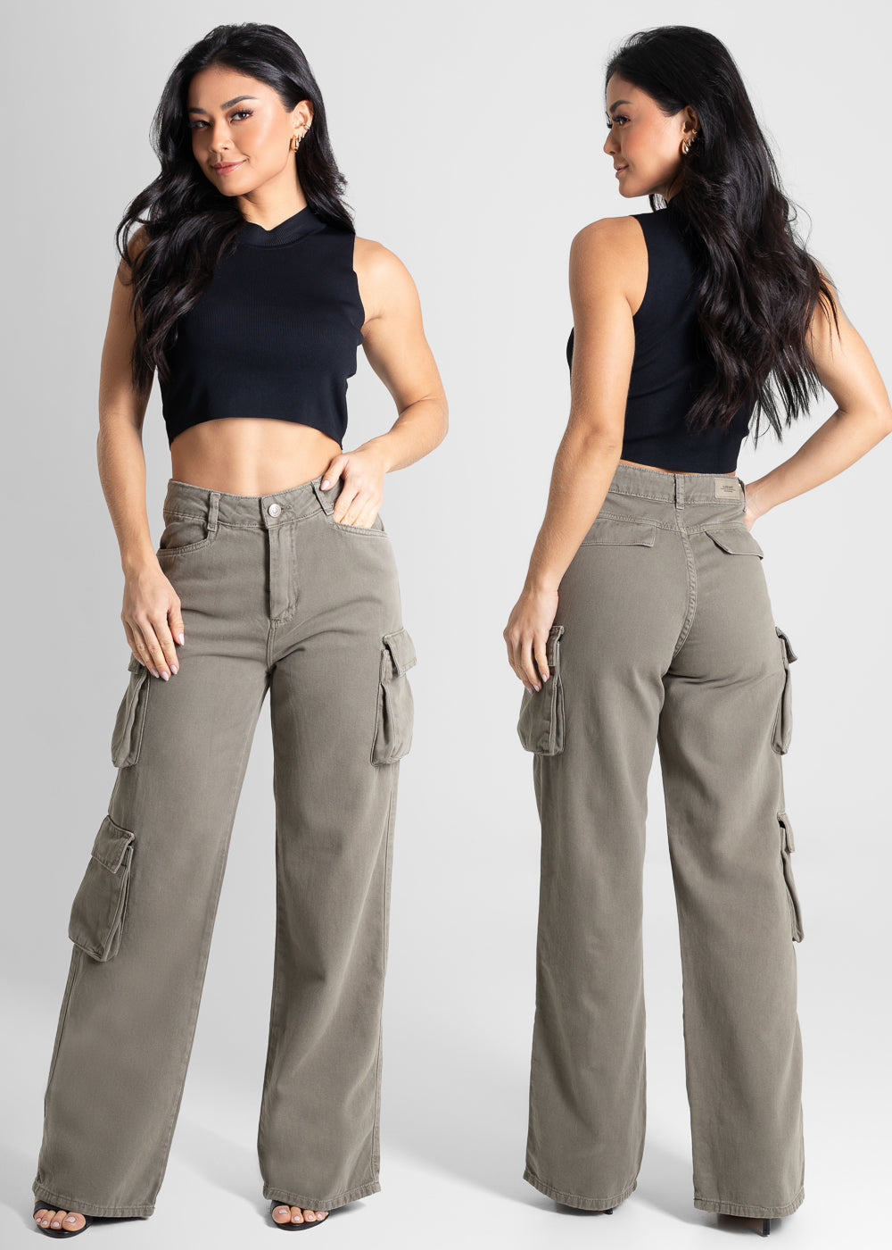 Calça Sarja Sawary Wide Leg- 280818 VERDE