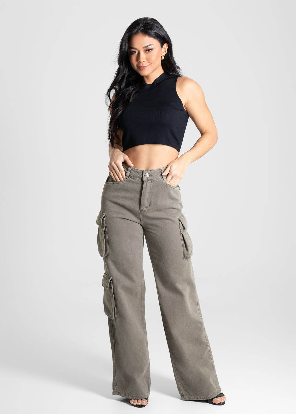 Calça Sarja Sawary Wide Leg- 280818 VERDE