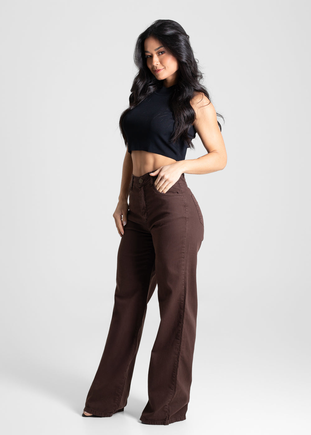 Calça Sarja Sawary Wide Leg - 280820 MARROM