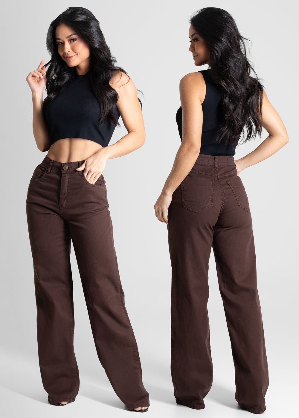 Calça Sarja Sawary Wide Leg - 280820 MARROM