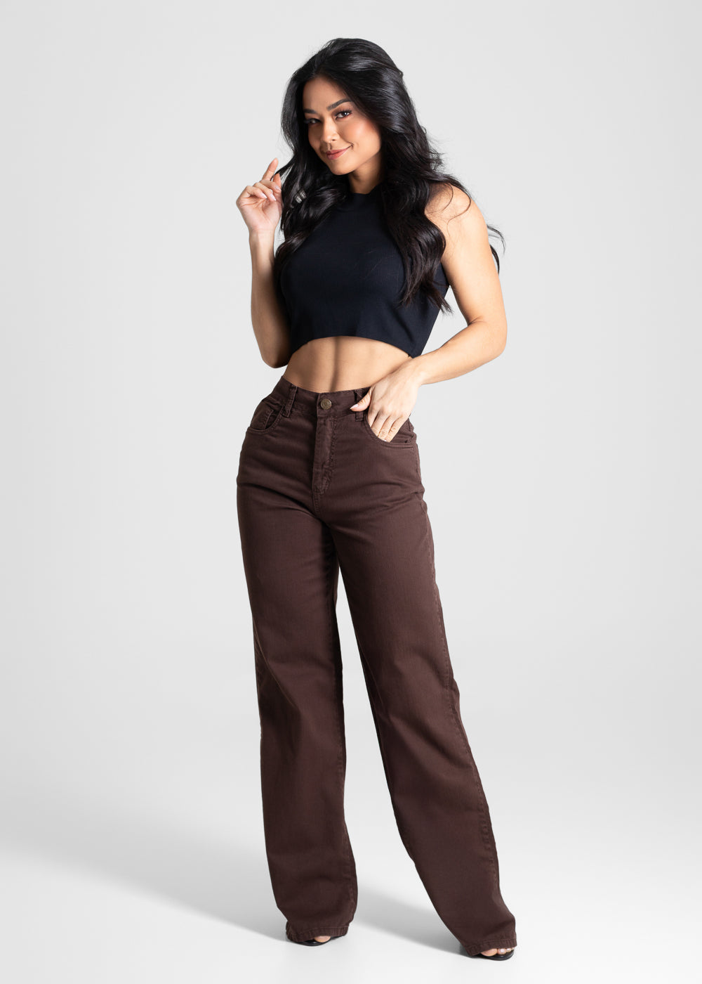 Calça Sarja Sawary Wide Leg - 280820 MARROM