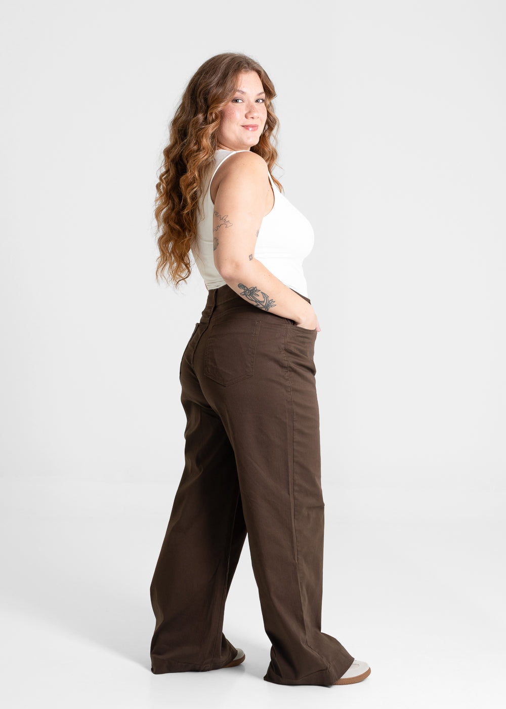 Calça Sarja Sawary Wide Leg Plus Size - 280902 MARROM