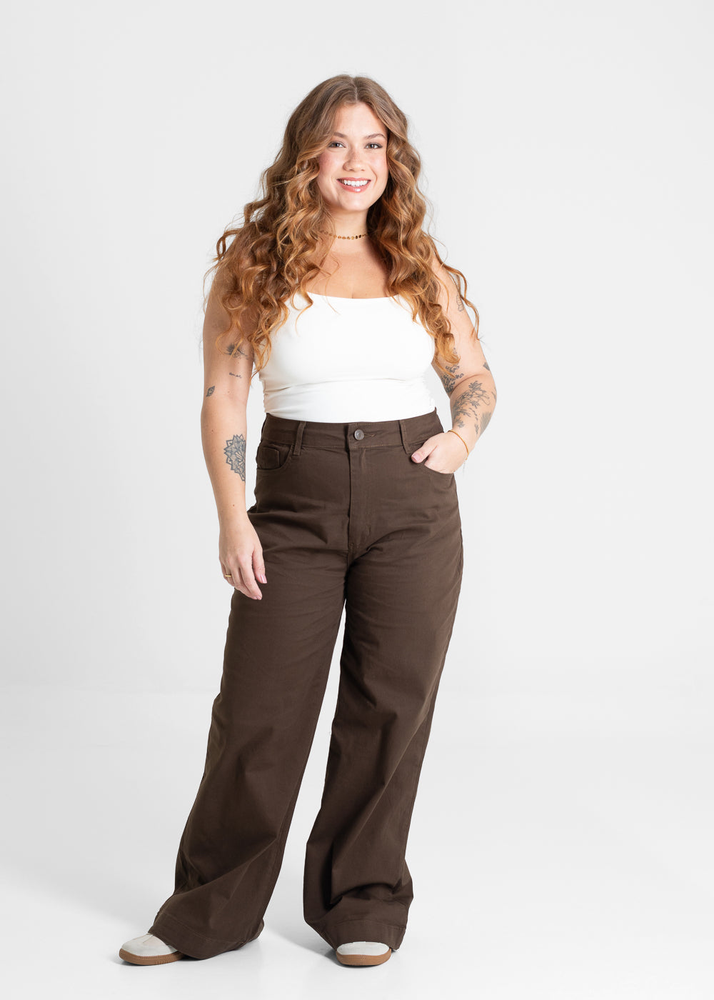 Calça Sarja Sawary Wide Leg Plus Size - 280902 MARROM