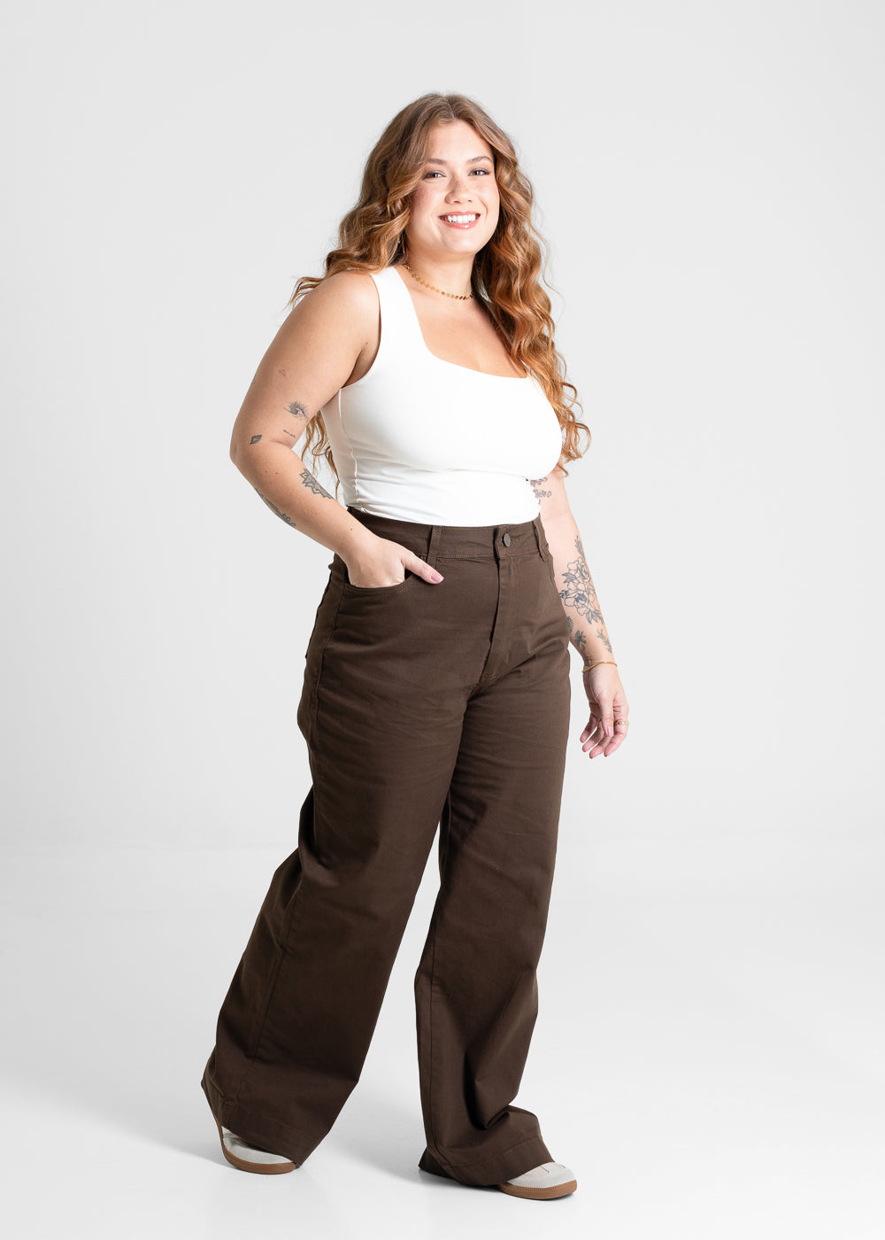 Calça Sarja Sawary Wide Leg Plus Size - 280902 MARROM