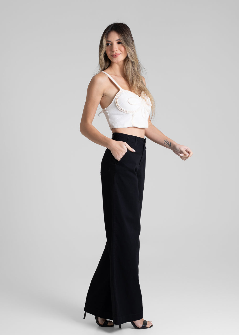 Calça Sarja Sawary Wide Leg - 280933 PRETO