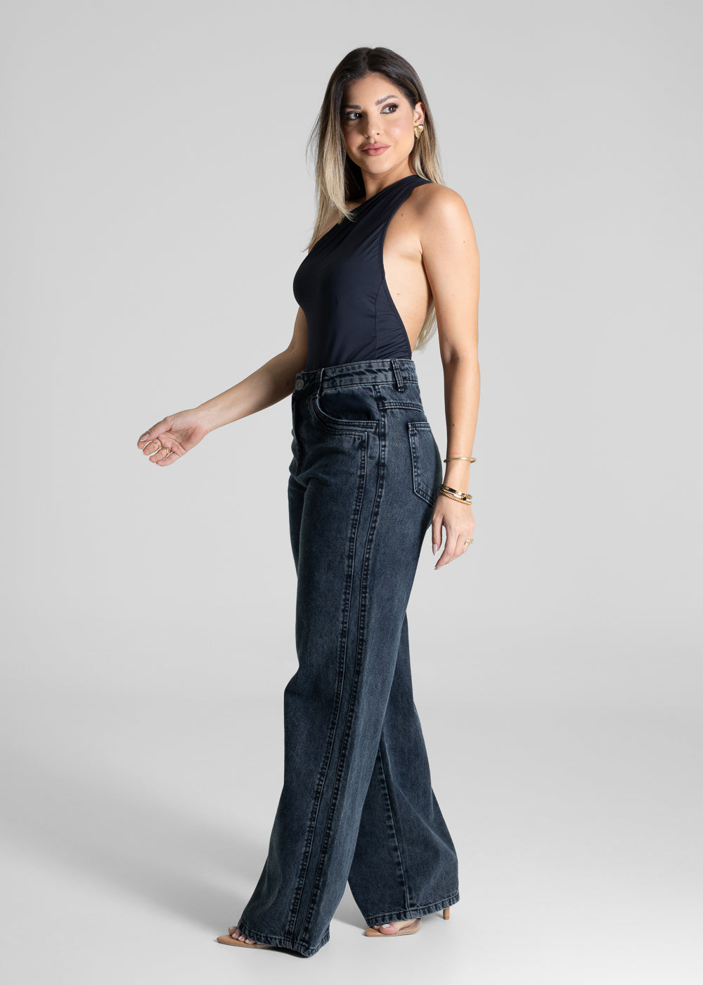 Calça Jeans Sawary Wide Leg - 281057 PRETO