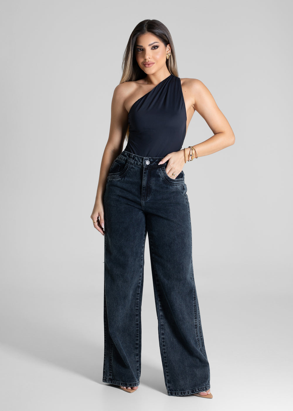 Calça Jeans Sawary Wide Leg - 281057 PRETO