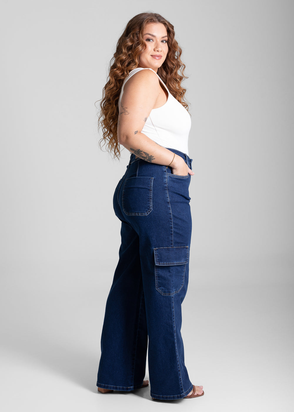 Calça Jeans Sawary Plus Size Wide Leg - 281075 AZUL