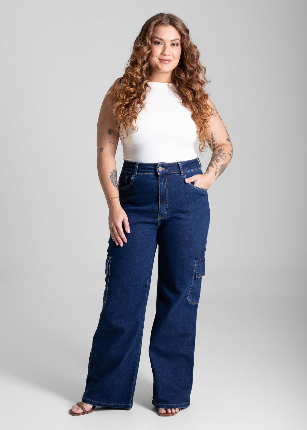 Calça Jeans Sawary Plus Size Wide Leg - 281075 AZUL