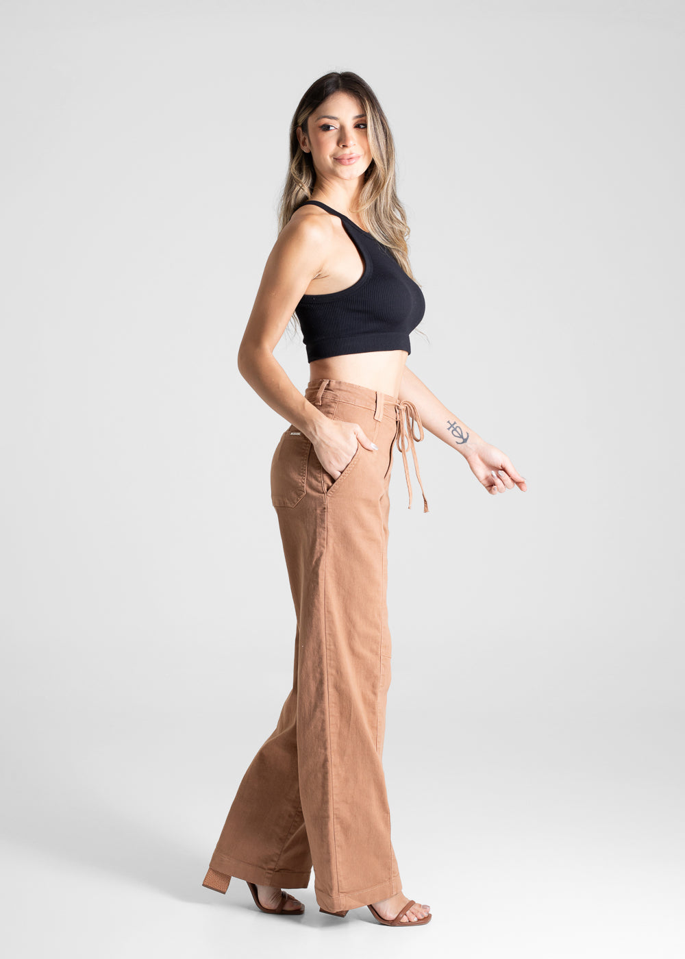 Calça Sarja Sawary Wide Leg - 281121 MARROM