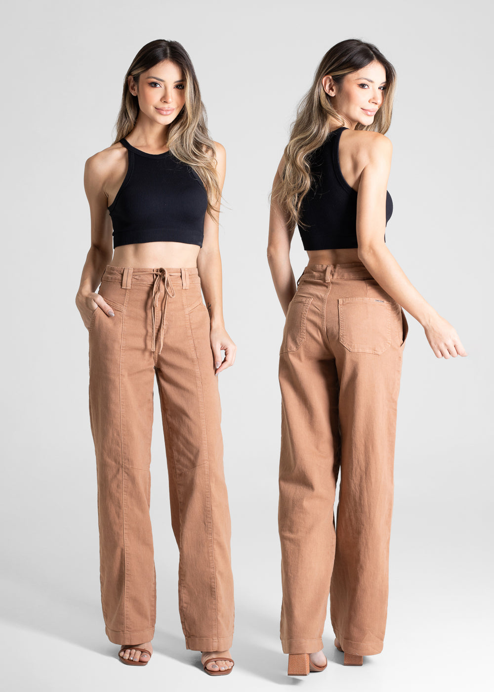 Calça Sarja Sawary Wide Leg - 281121 MARROM