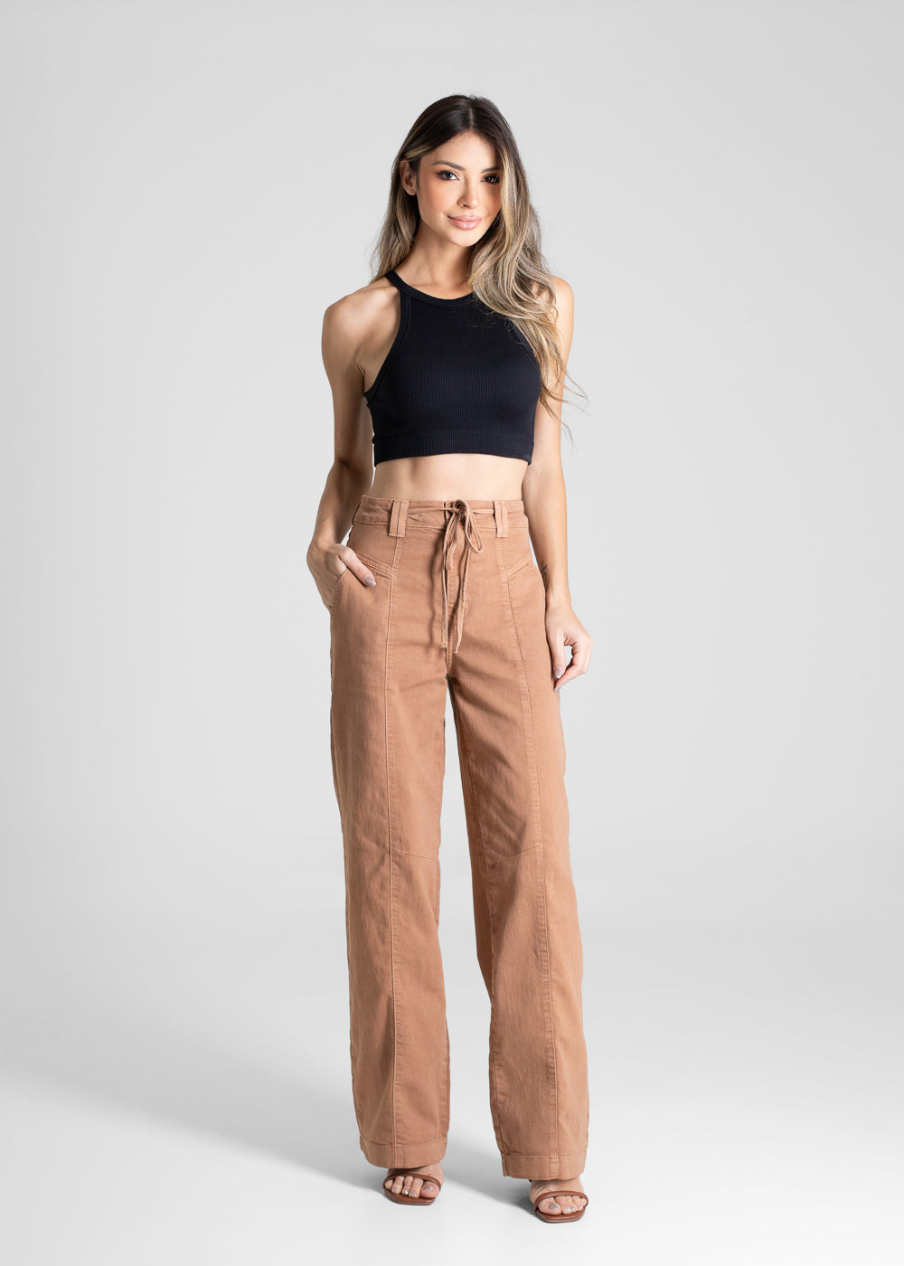 Calça Sarja Sawary Wide Leg - 281121 MARROM