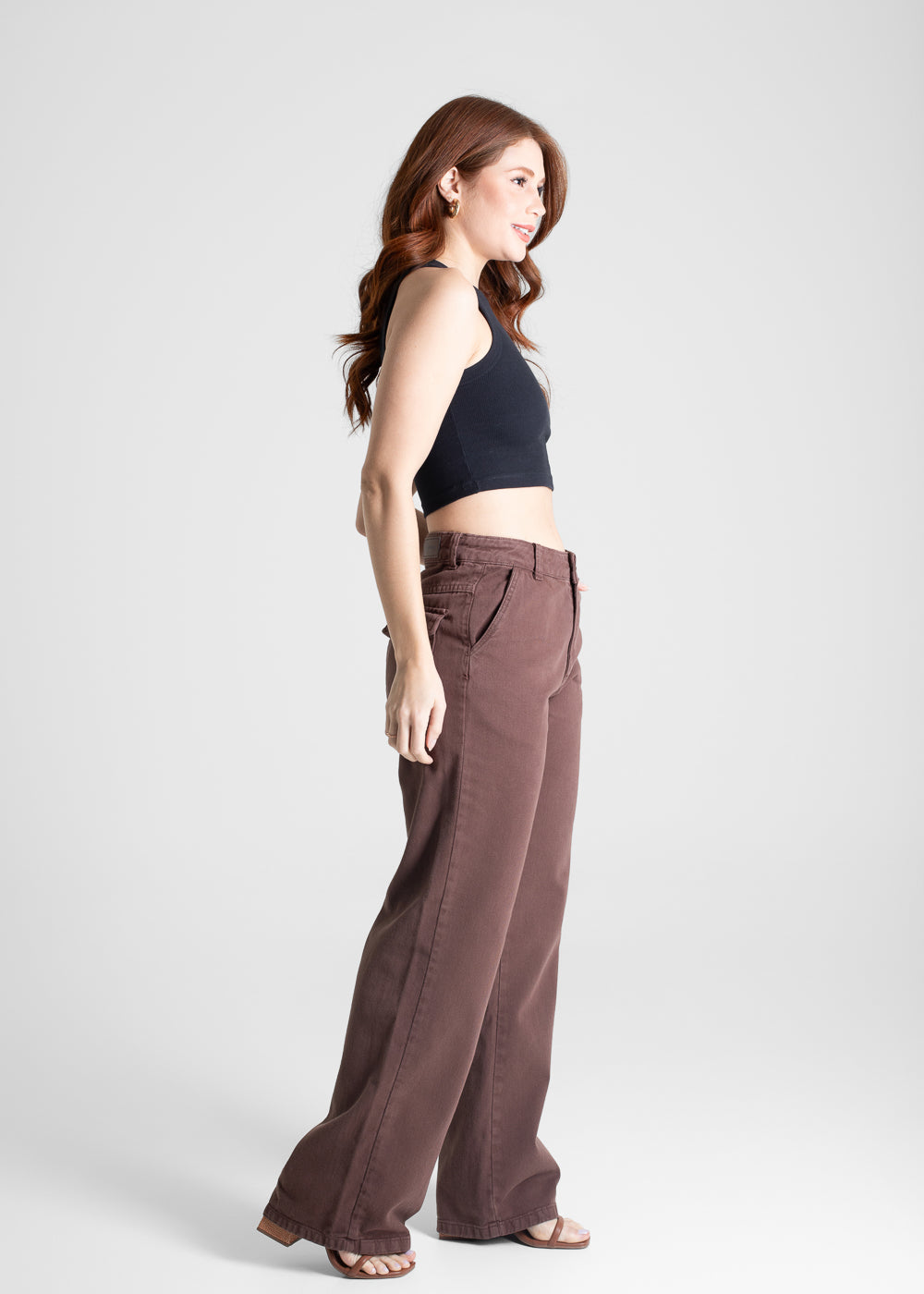 Calça Sarja Sawary Wide Leg - 281142 MARROM