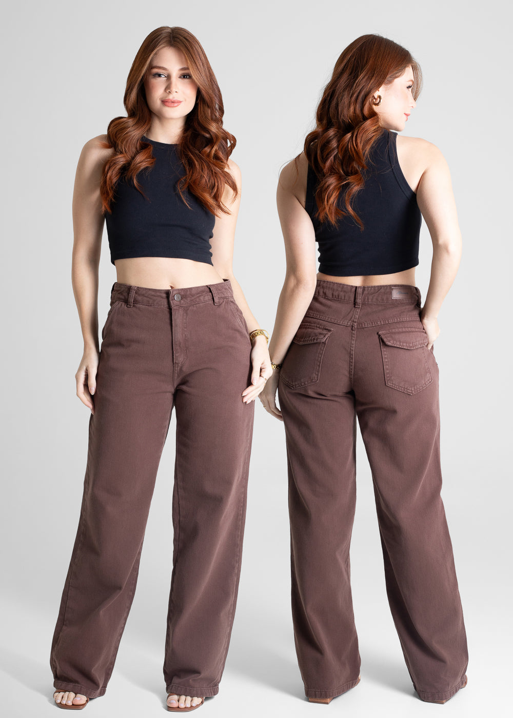 Calça Sarja Sawary Wide Leg - 281142 MARROM