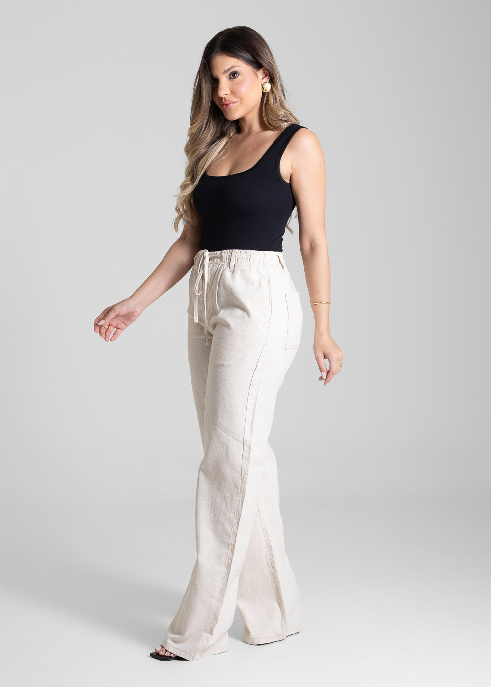 Calça Linho Sawary Wide Leg - 281185 OFF WHITE