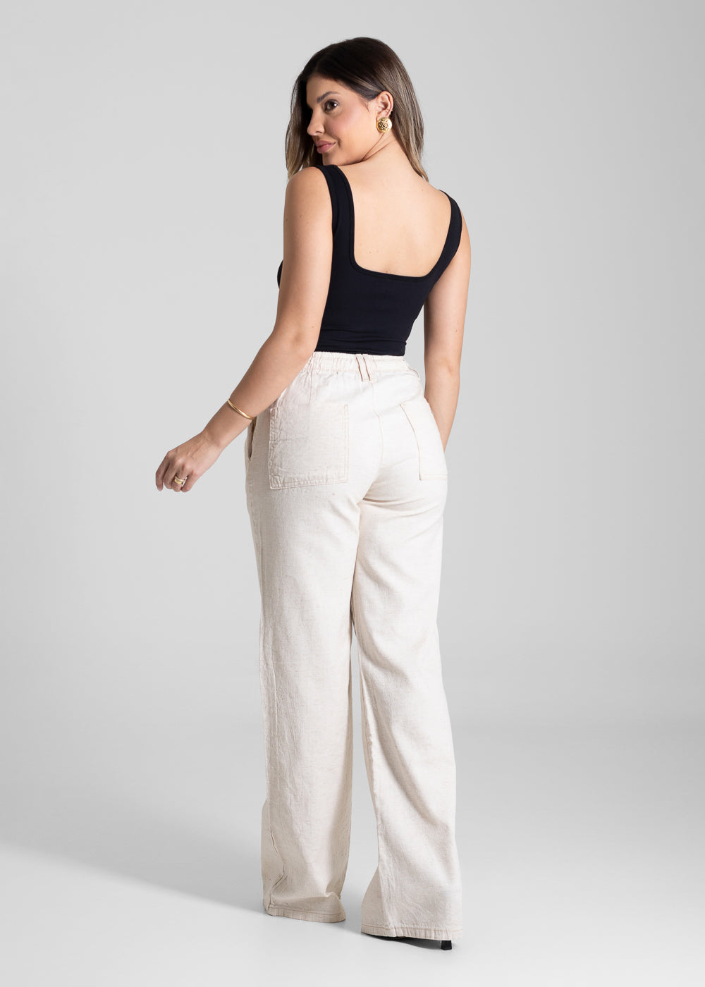 Calça Linho Sawary Wide Leg - 281185 OFF WHITE