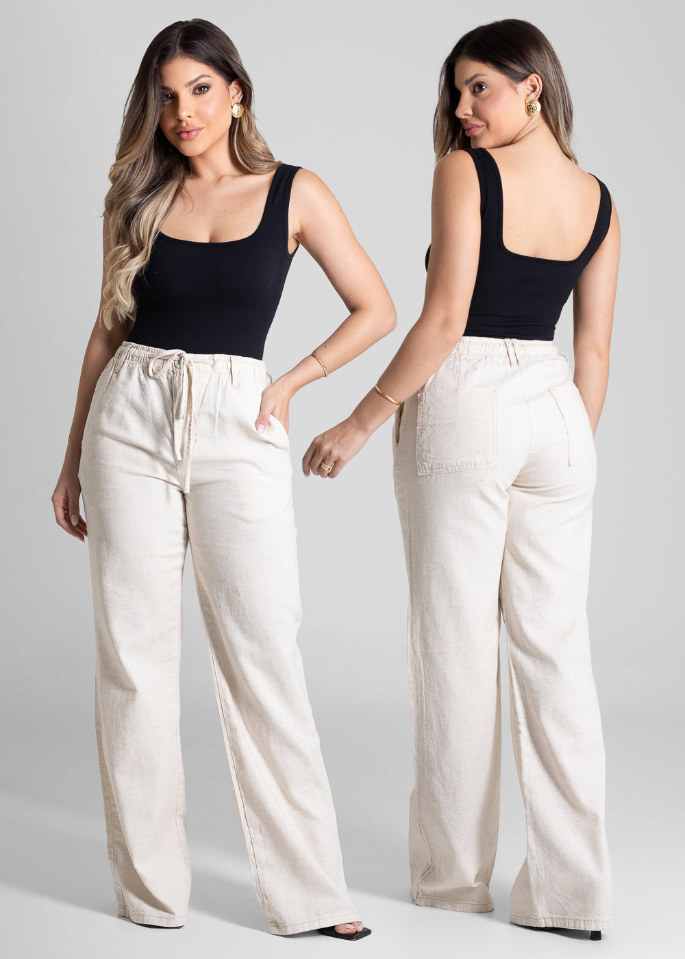 Calça Linho Sawary Wide Leg - 281185 OFF WHITE