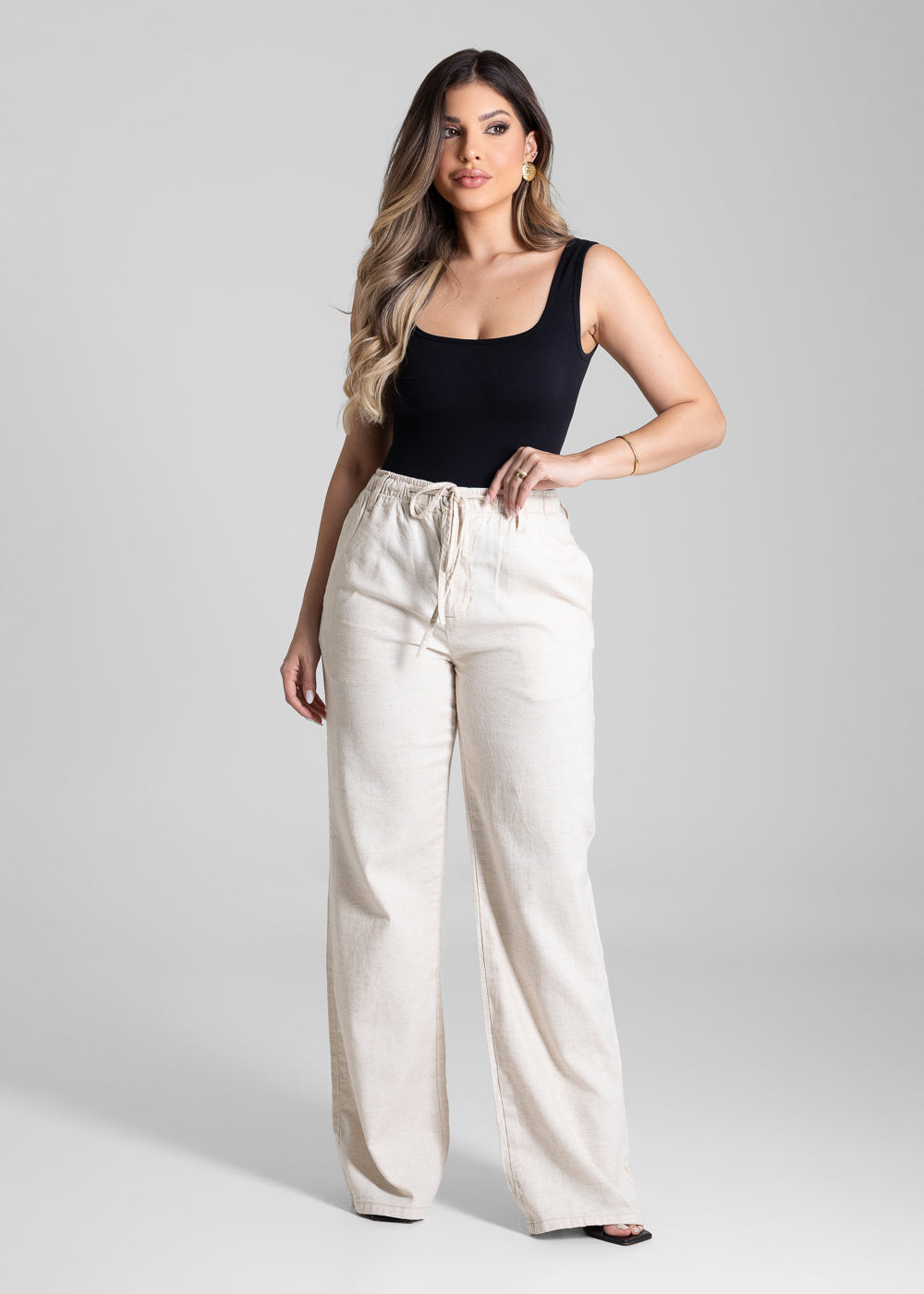 Calça Linho Sawary Wide Leg - 281185 OFF WHITE