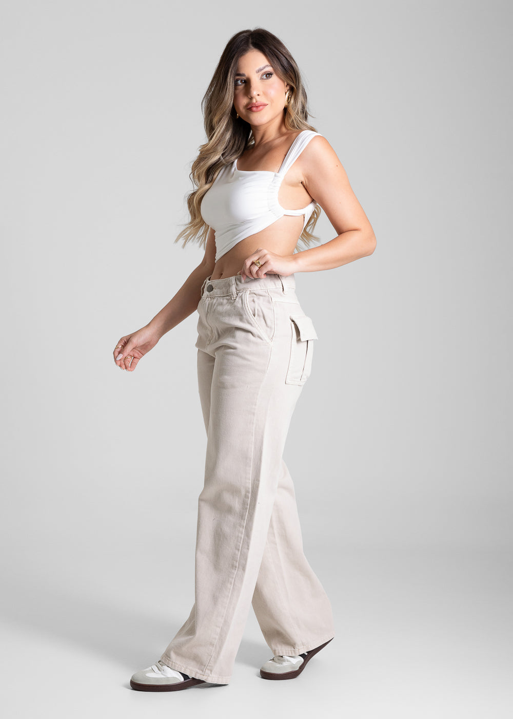 Calça Sarja Sawary Wide Leg Petit - 281366 BEGE