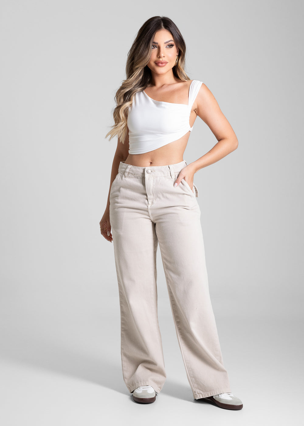 Calça Sarja Sawary Wide Leg Petit - 281366 BEGE