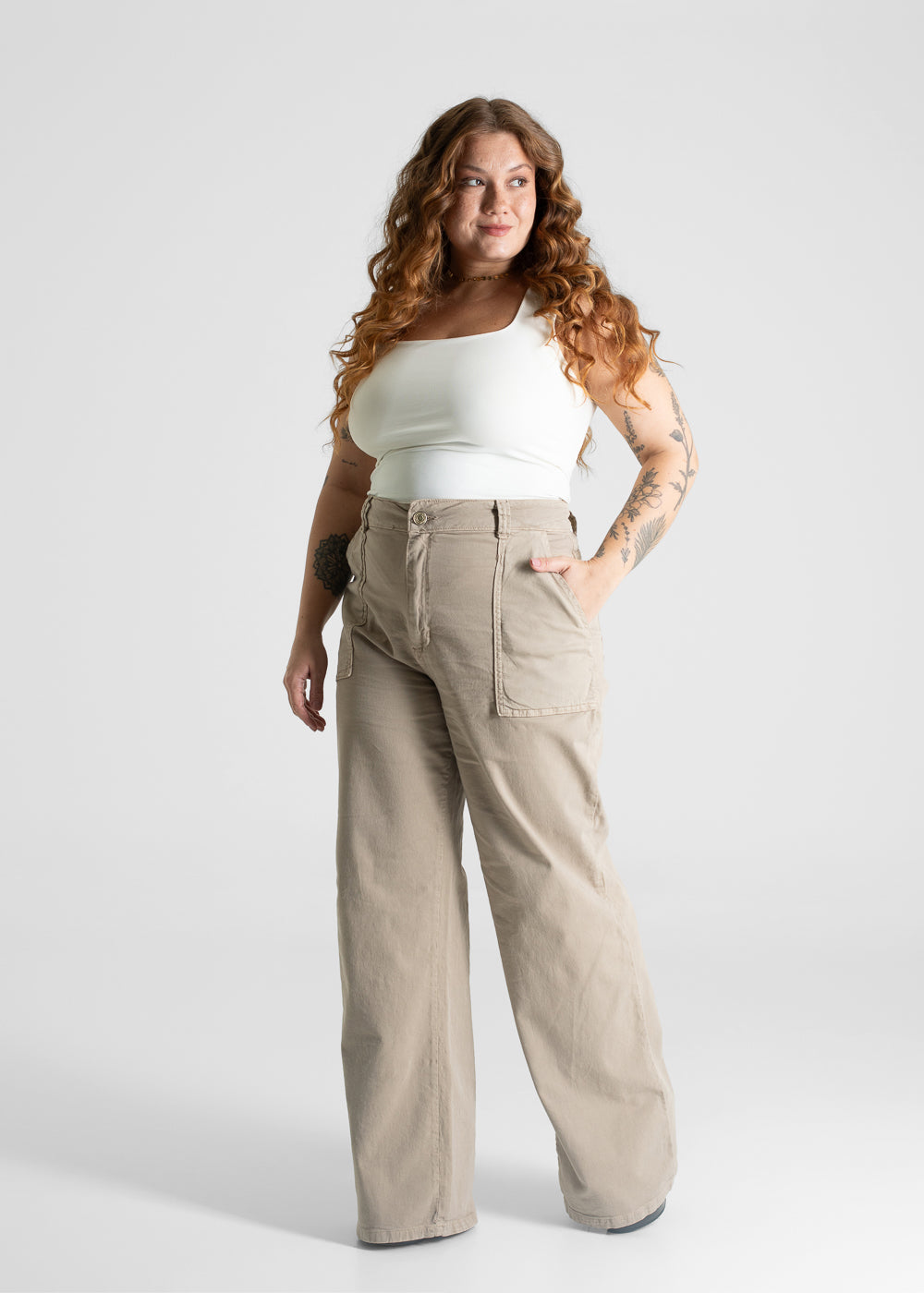 Calça Sarja Sawary Plus Size Wide Leg - 281486 BEGE