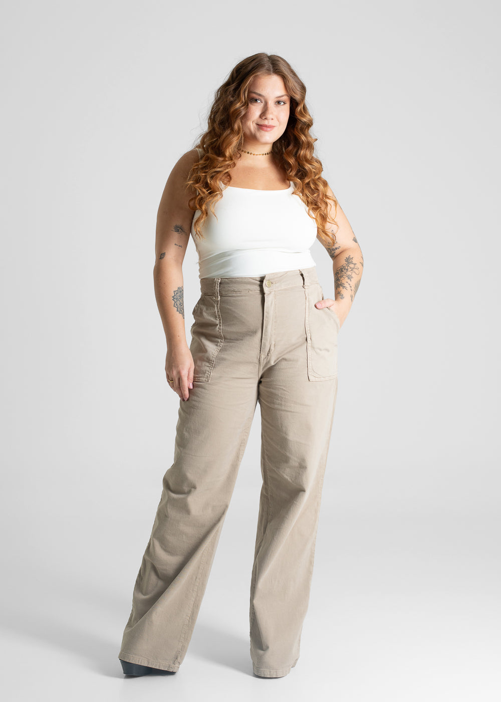 Calça Sarja Sawary Plus Size Wide Leg - 281486 BEGE