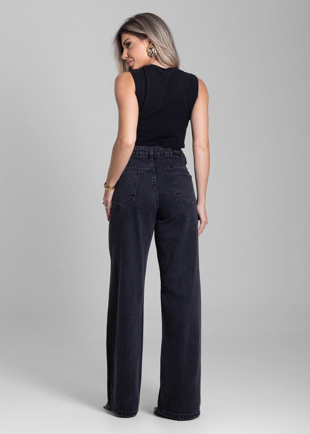 Calça Jeans Sawary Wide Leg - 281501 PRETO