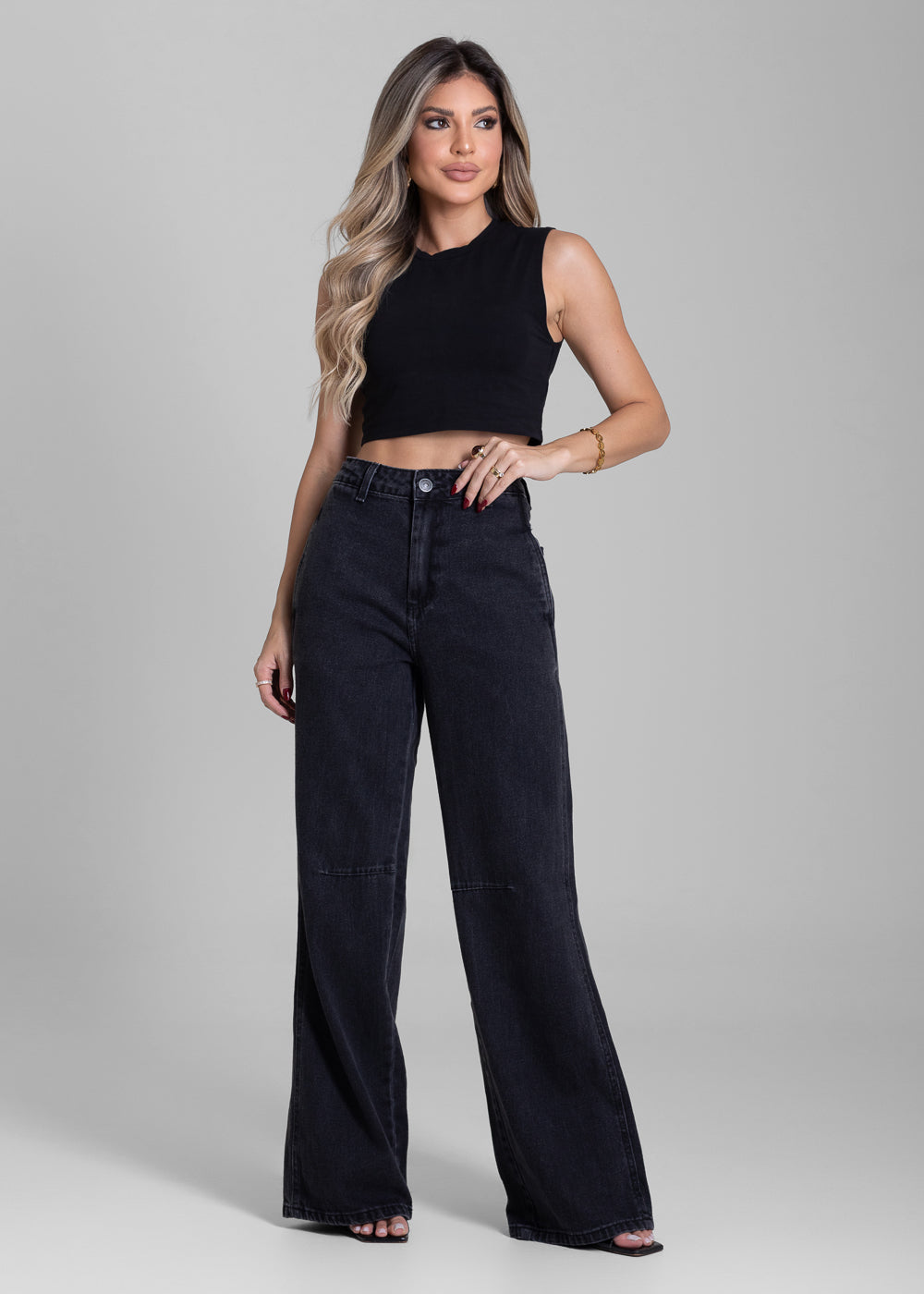 Calça Jeans Sawary Wide Leg - 281501 PRETO