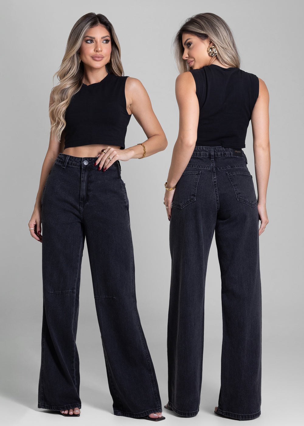 Calça Jeans Sawary Wide Leg - 281501 PRETO