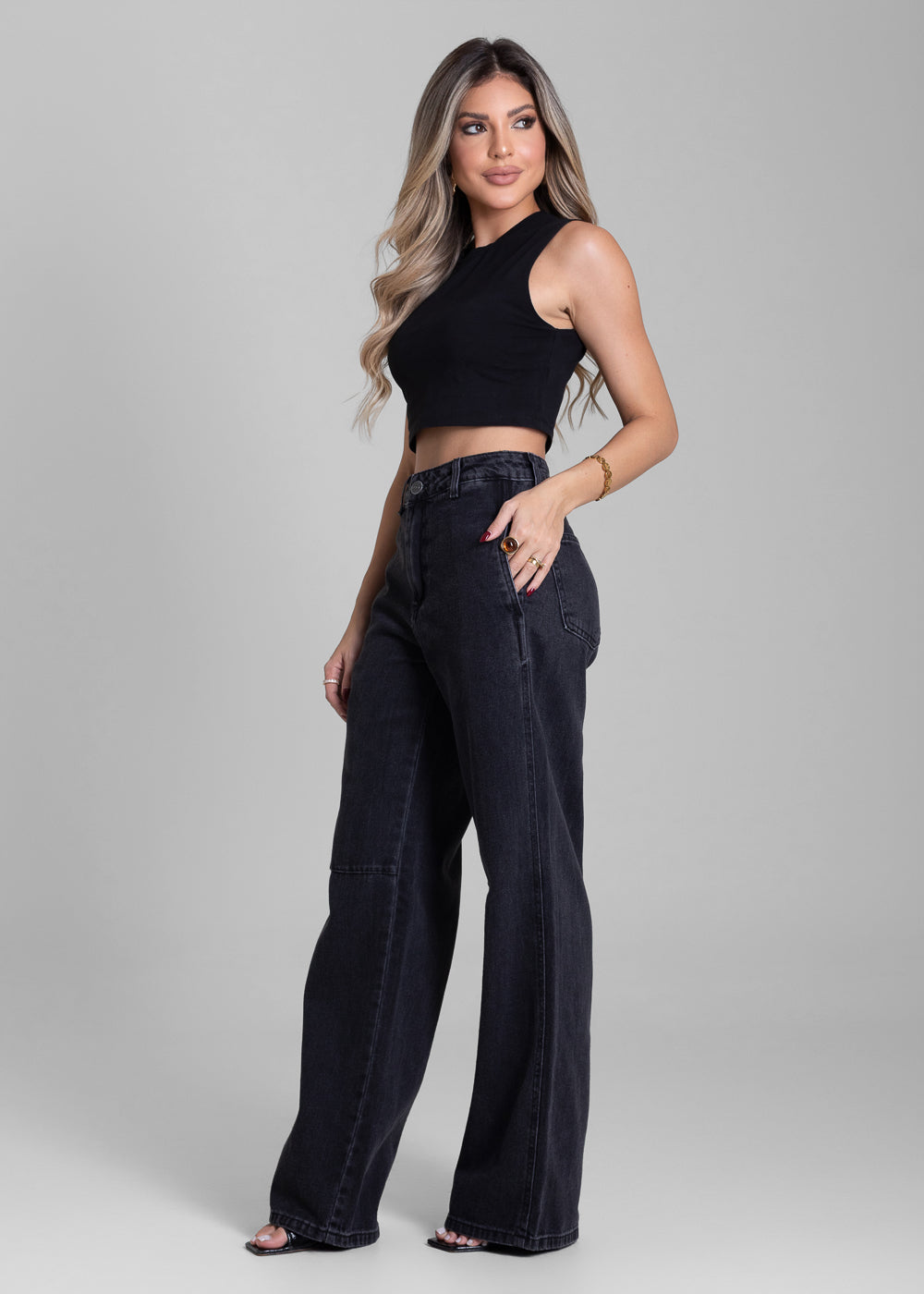 Calça Jeans Sawary Wide Leg - 281501 PRETO