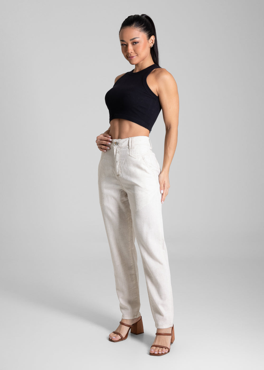 Calça Linho Sawary Mom - 281511 OFF WHITE