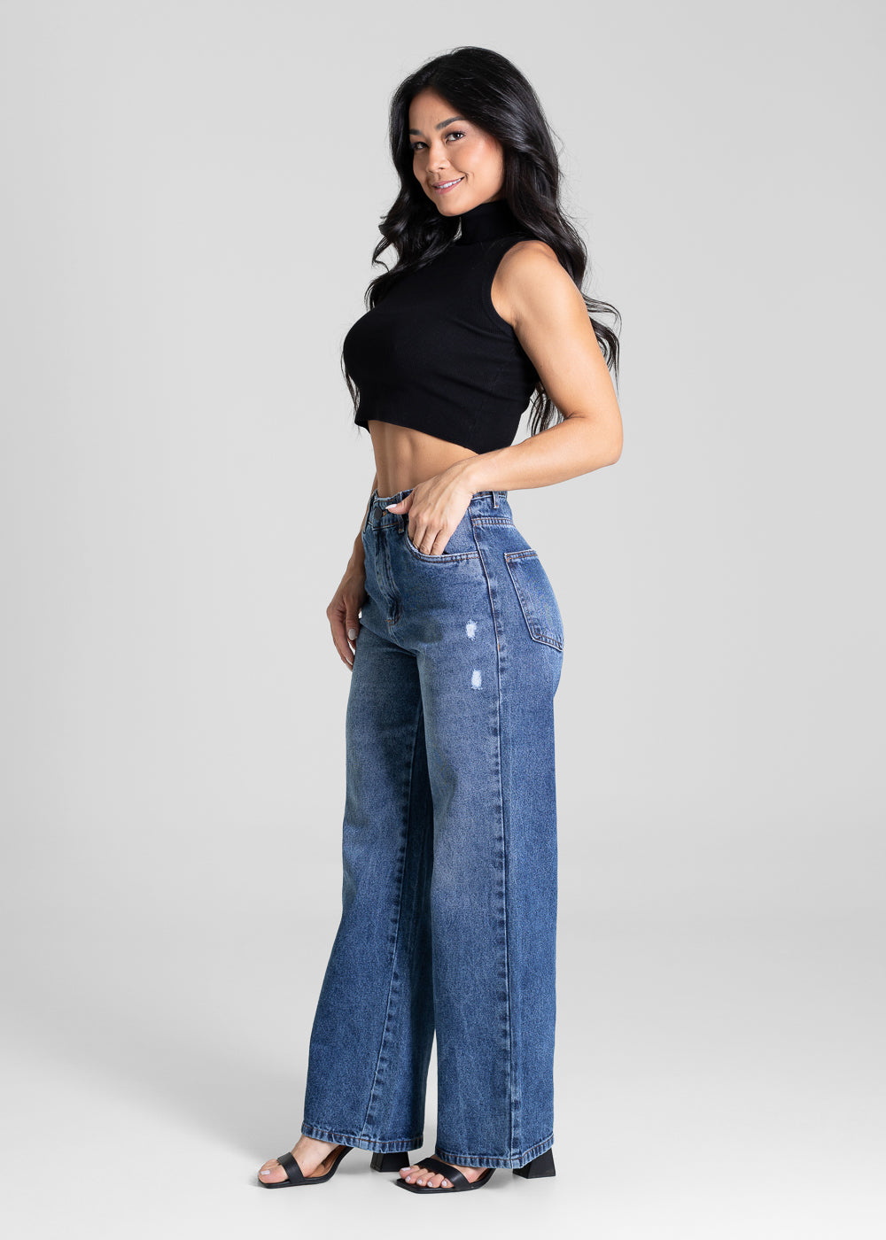 Calça Jeans Sawary Wide Leg Petit - 281545 AZUL