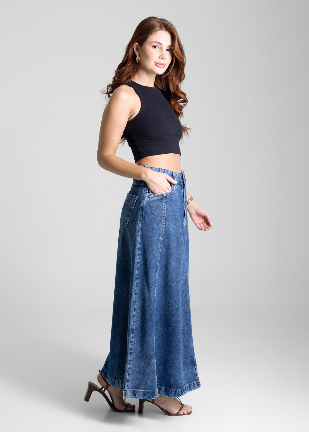Saia Jeans Sawary Midi - 281590 AZUL