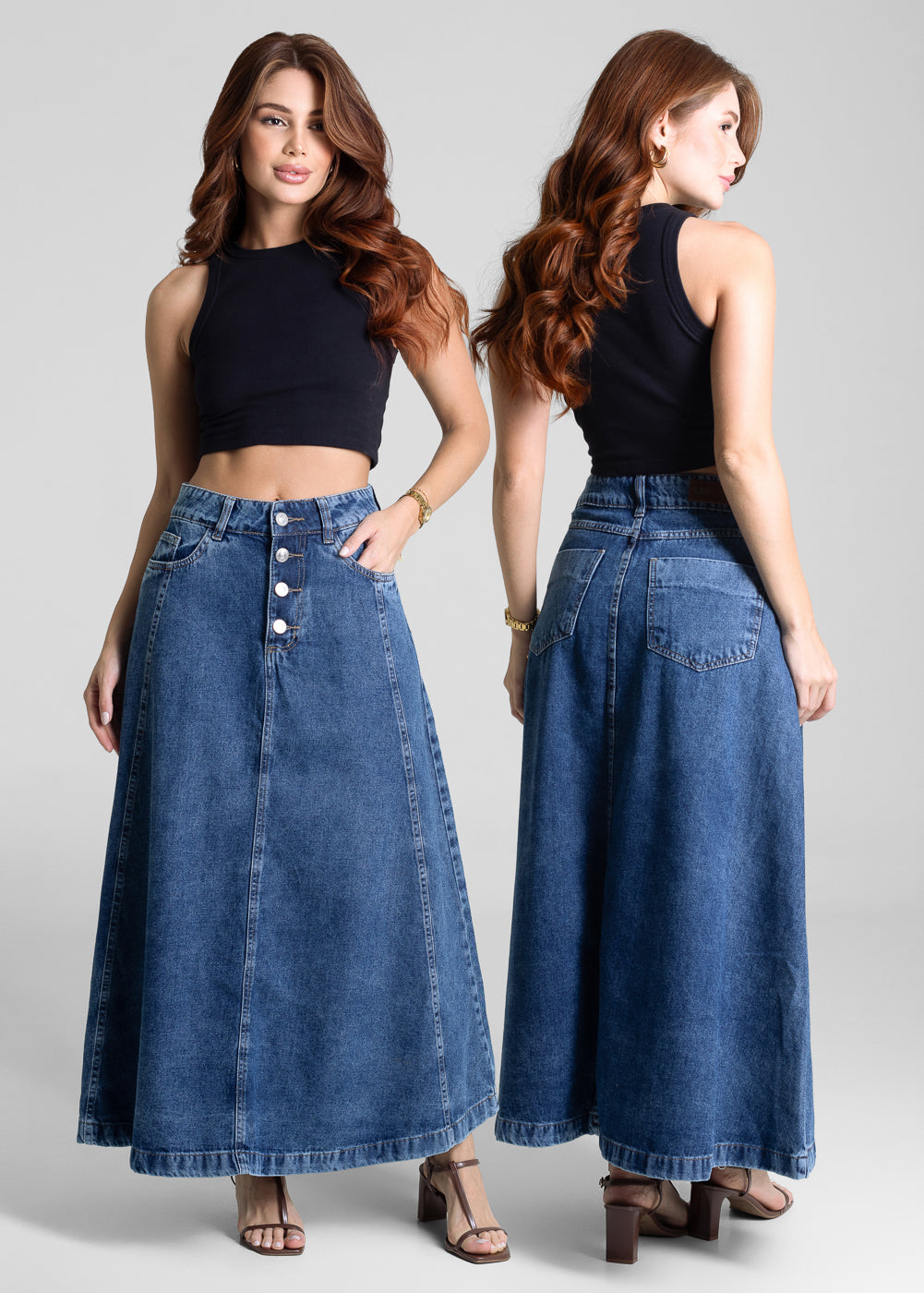 Saia Jeans Sawary Midi - 281590 AZUL