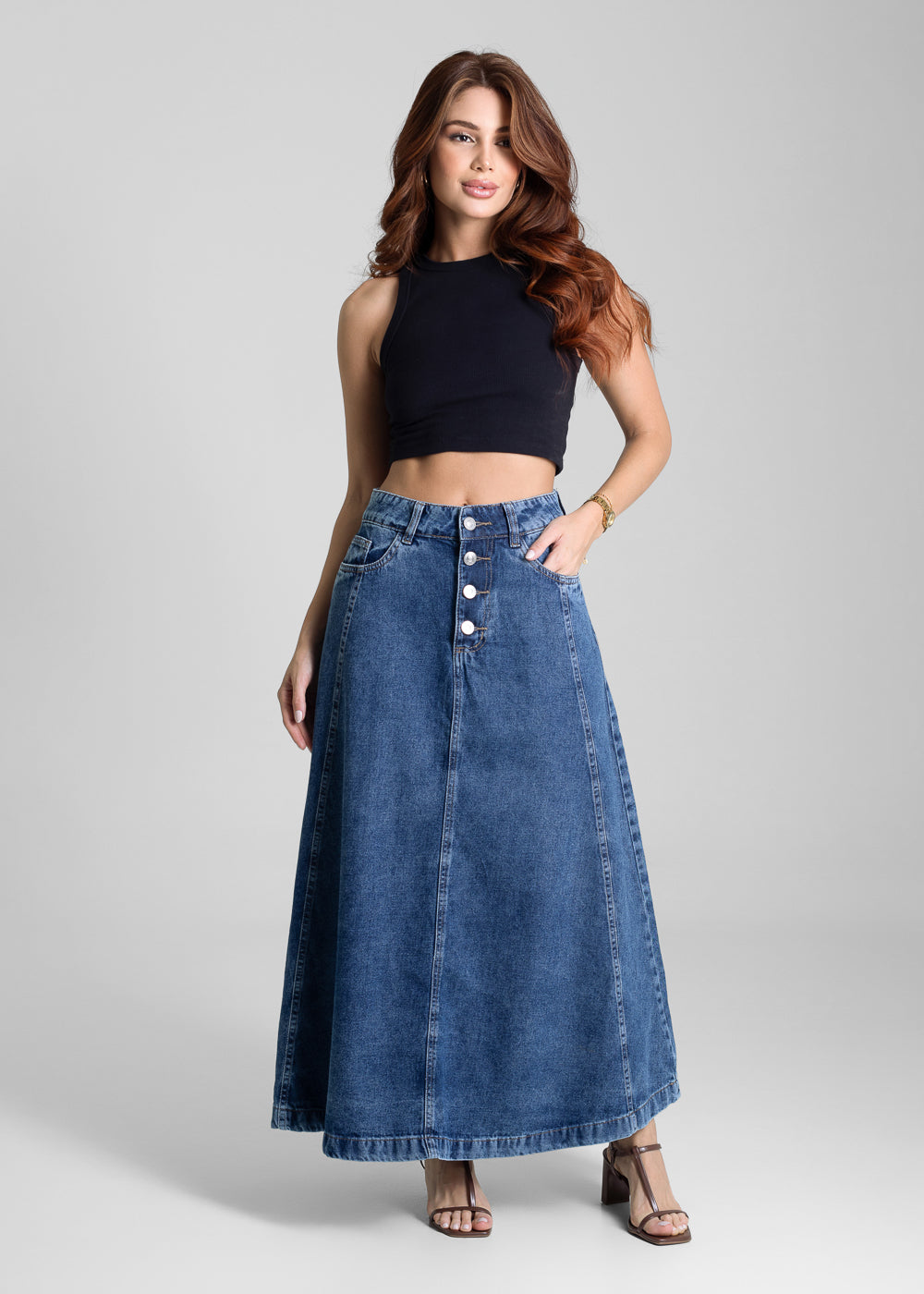 Saia Jeans Sawary Midi - 281590 AZUL
