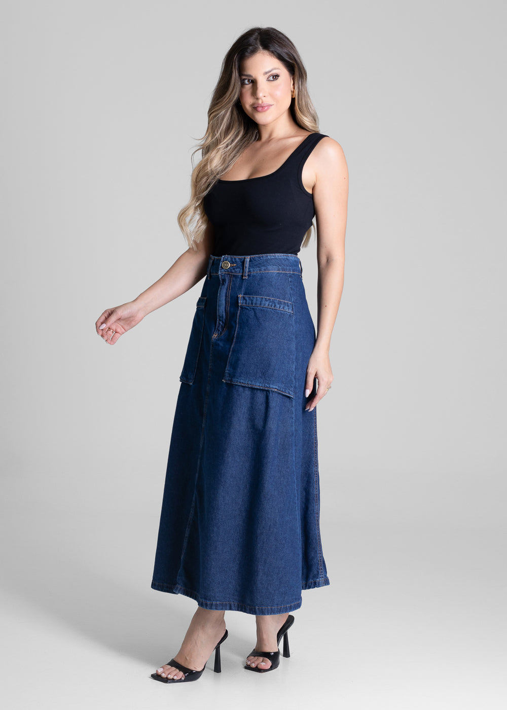 Saia Jeans Sawary Midi - 281616 AZUL