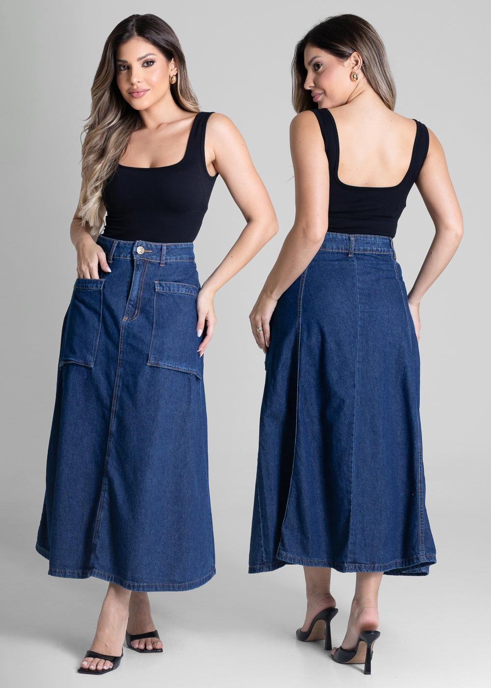 Saia Jeans Sawary Midi - 281616 AZUL