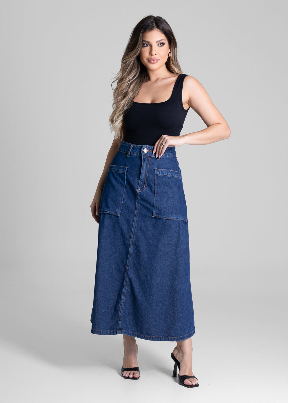 Saia Jeans Sawary Midi - 281616 AZUL