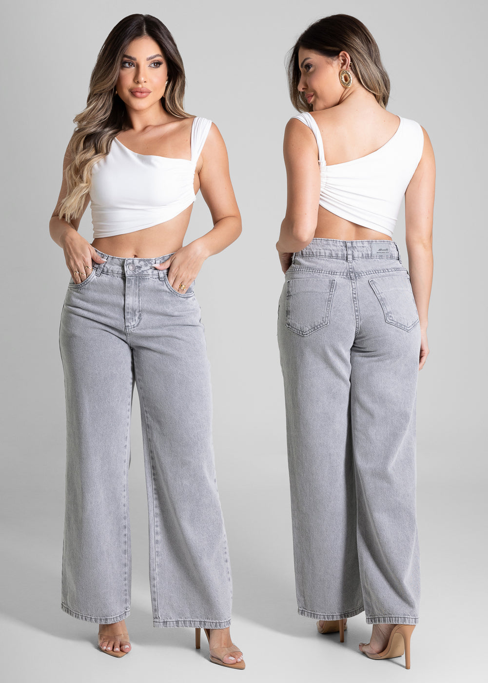Calça Jeans Sawary Wide Leg Petit - 281719 CINZA