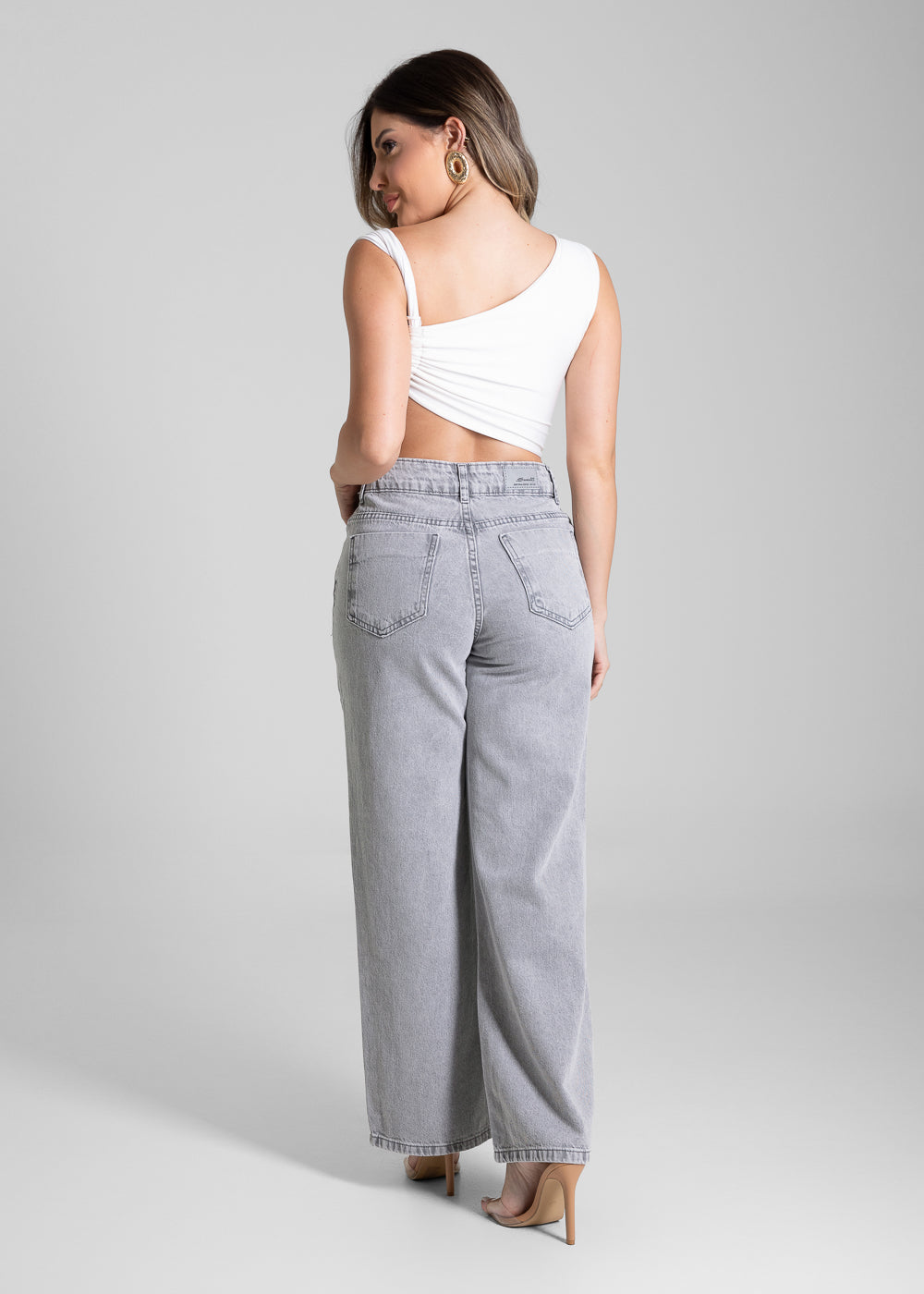 Calça Jeans Sawary Wide Leg Petit - 281719 CINZA