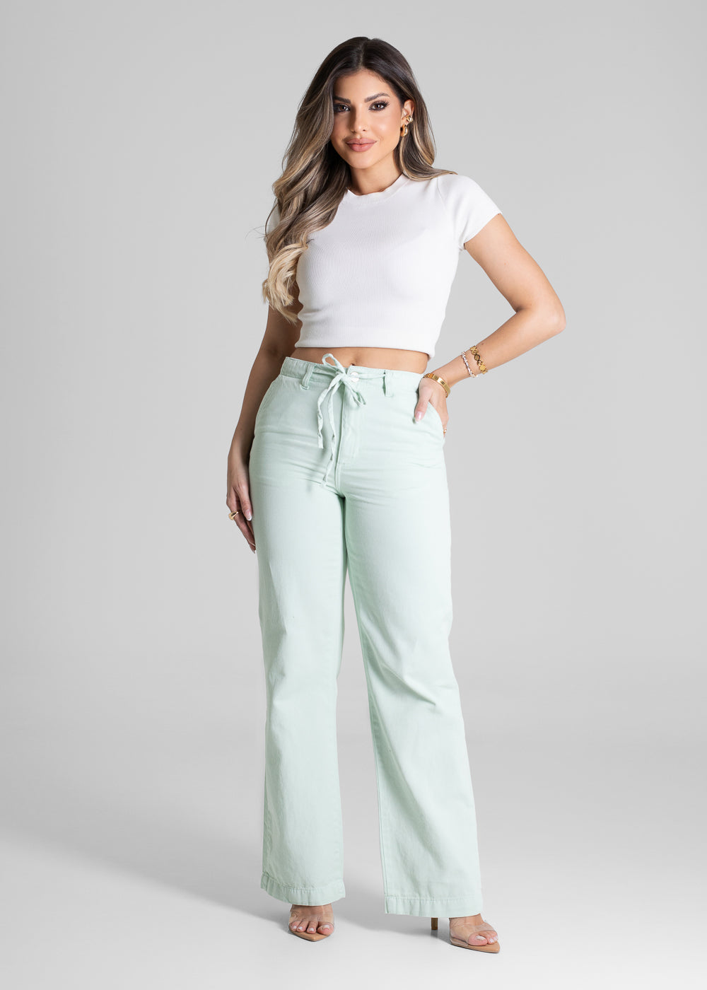 Calça Sarja Sawary Wide Leg - 281778 VERDE