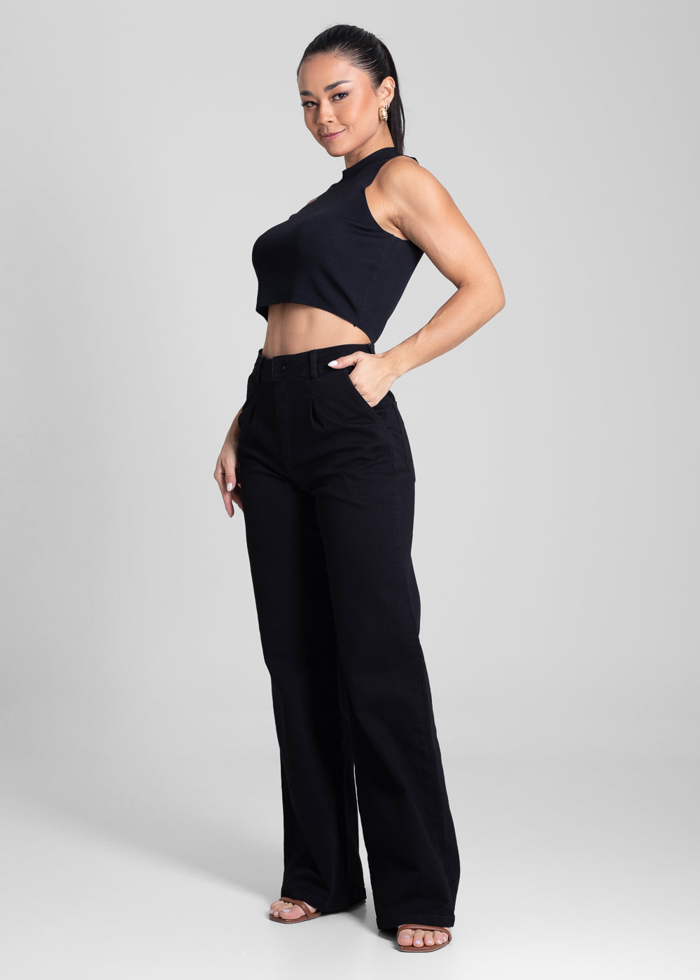 Calça Sarja Sawary Wide Leg - 281791 PRETO