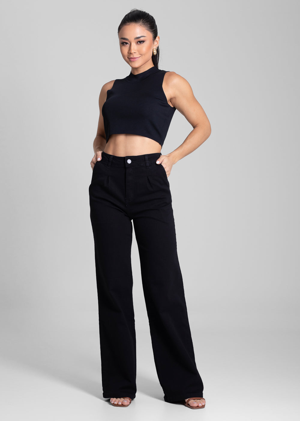 Calça Sarja Sawary Wide Leg - 281791 PRETO