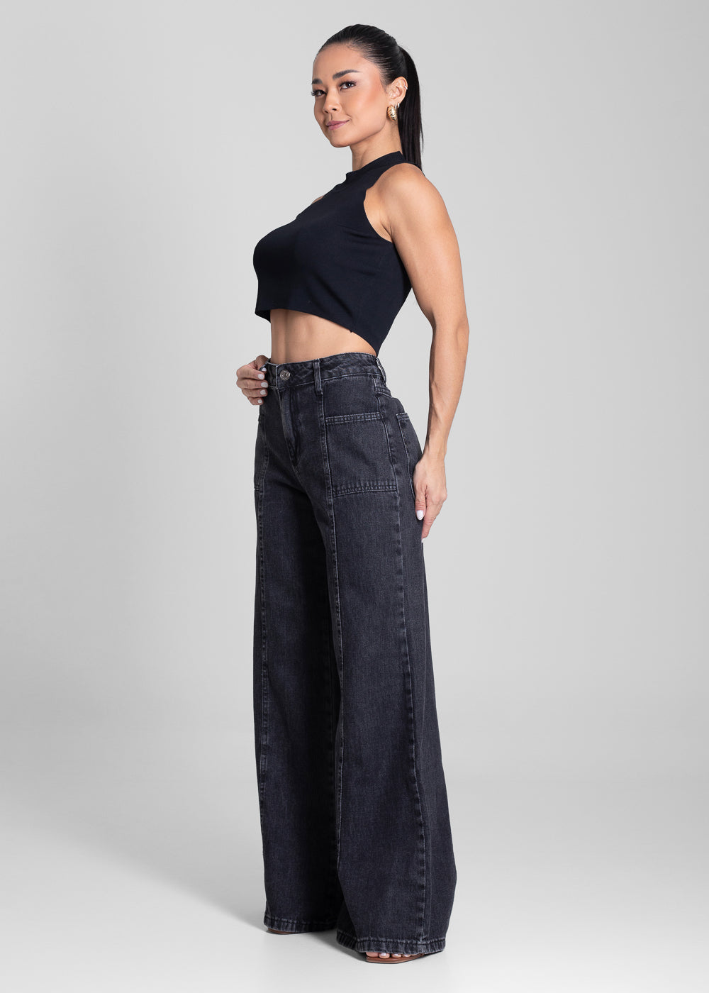Calça Jeans Sawary Super Wide Leg - 281830 PRETO